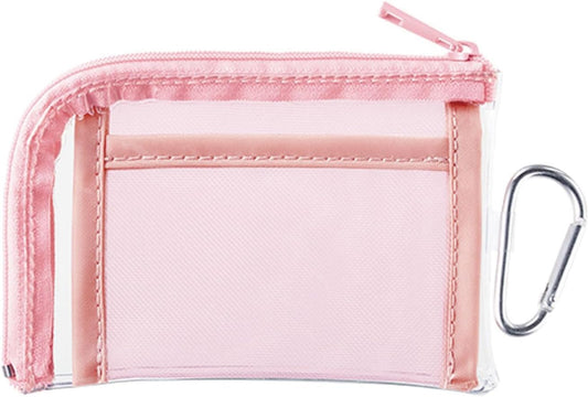Clear Mini Pouch with Carabiner | Pressurikatsu Goods, Trading Card, Aksta, Can Badge Storage, Push Color, Mesh Pocket, Idol, Anime, Ota-Katsu, Showing Pouch,, light pink, Simple