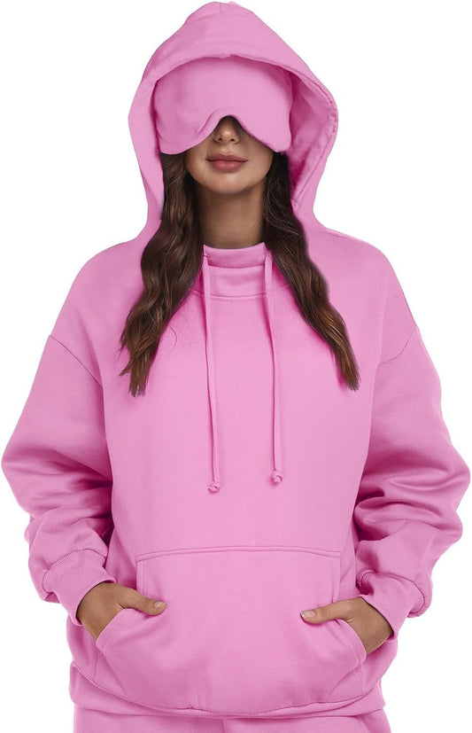 Sudadera con capucha SeSe Code con máscara para los ojos para viajes en avión, unisex, de gran tamaño, para dormir, con bolsillo, de forro polar, para parejas