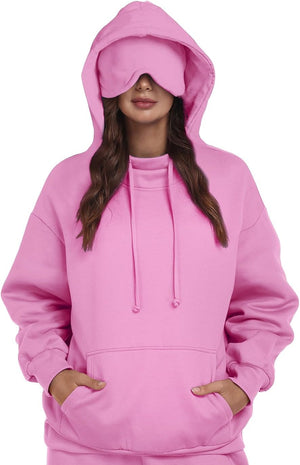 Sudadera con capucha SeSe Code con máscara para los ojos para viajes en avión, unisex, de gran tamaño, para dormir, con bolsillo, de forro polar, para parejas