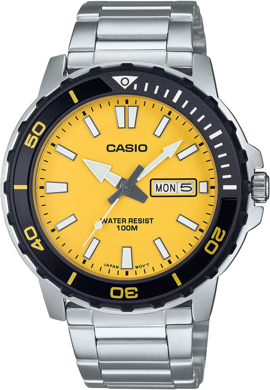 Casio MTD-125 Series Standard Men's Quartz Wristwatch, Water Resistant to 10 ATM, Yellow MTD-125D-9AV, Bracelet Type