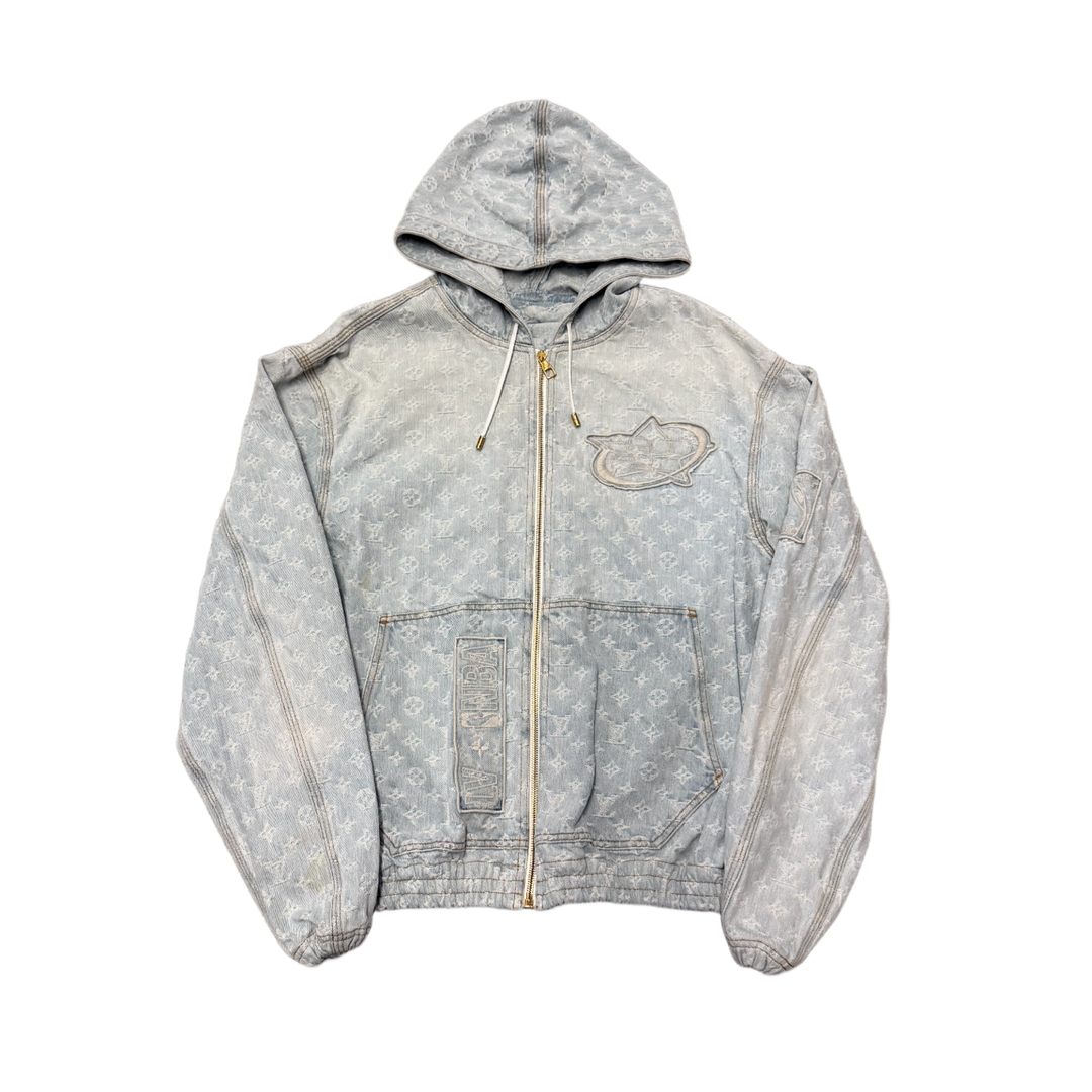 LOUIS VUITTON 'NBA' DENIM MONOGRAM ZIP UP HOODIE