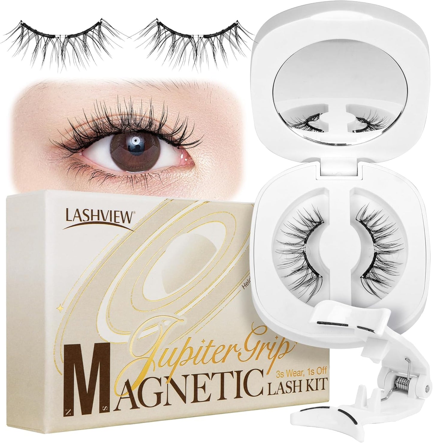 LASHVIEW CT27 Magnetic False Eyelashes, Integrated Magnetic False Eyelashes, No Glue Required, Fluffy, No Makeup Feel, Reusable, Suitable for Thin Makeup