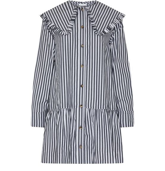 GANNI ストライプ ビックカラー コットン製 ミニ シャツドレス - Image 1