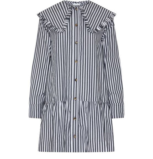 GANNI ストライプ ビックカラー コットン製 ミニ シャツドレス - Image 1