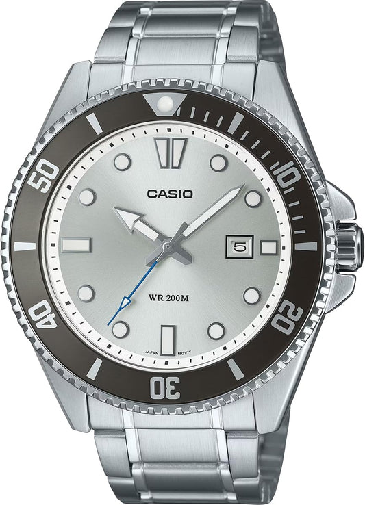 Casio MDV-107 Series Men's Standard Analog Sports Wristwatch, Water Resistant to 20 ATM, Silver Dial Metal Band MDV-107D-7AV, Bracelet Type