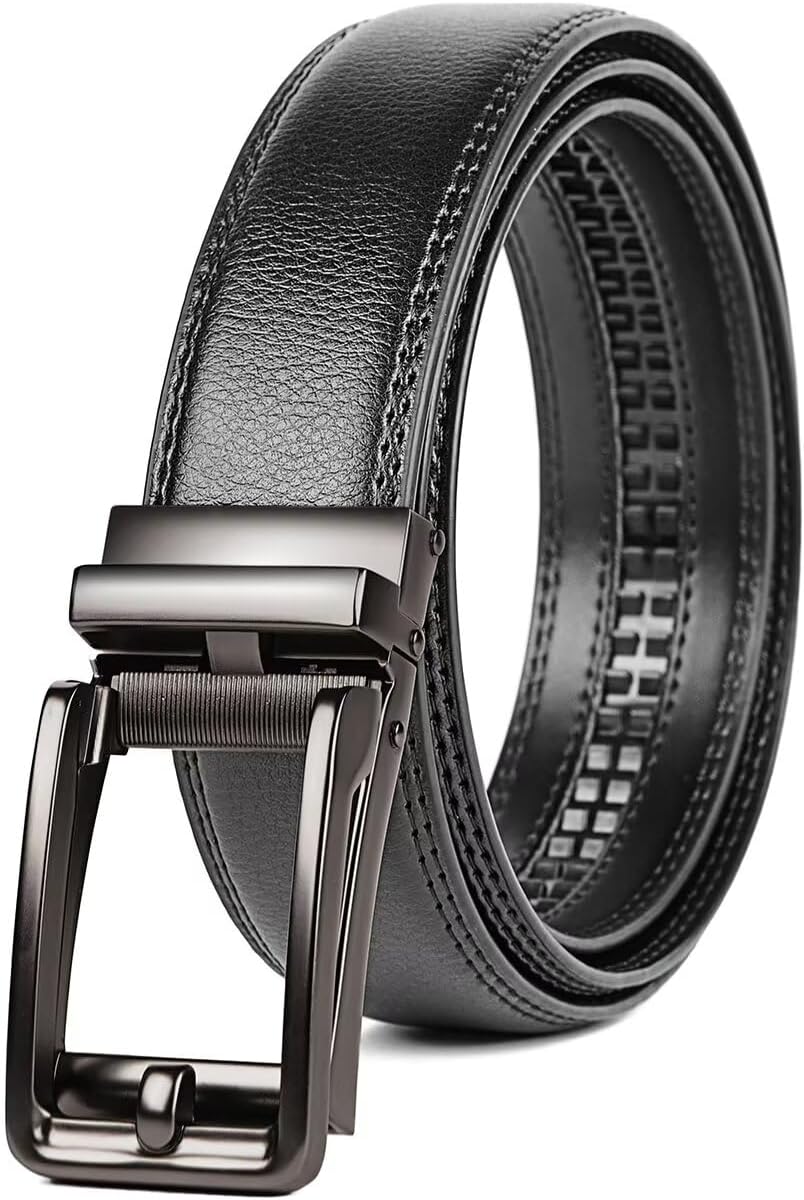 kamafy Men's Belt, Business Belt, Leather Belt, Automatic Lock, Stepless Adjustment Belt, Genuine Leather, Suit, No Holes, Multiple Sizes with Box