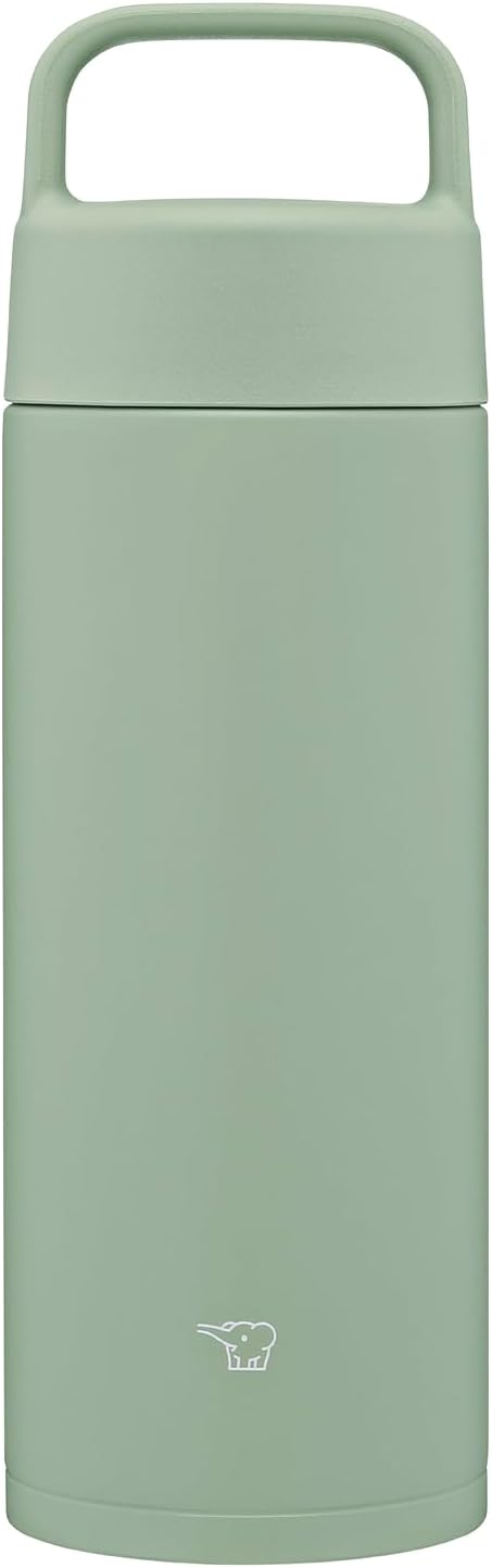 Zojirushi Thermos, 500ml Water Bottle with Convenient Handle for Carrying, Easy to Clean, Dishwasher Safe, Seamless Lid, Only 2 Parts to Wash, Keeps Hot and Cold, Screw-on Mug, Green SM-RS50-GA
