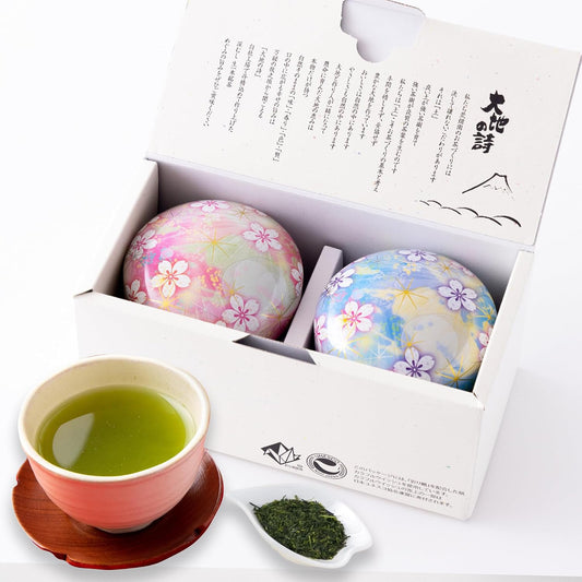 Arahataen Earth's Poem Flower Patterned Glass Canned Tea 2-Can Box (80g x 2) Pink Blue Tea Shizuoka Tea Suzuko Can Gift Gift Set Tea Can Green Tea Deep Steamed Tea Leaves Gift Present Makinohara Tea