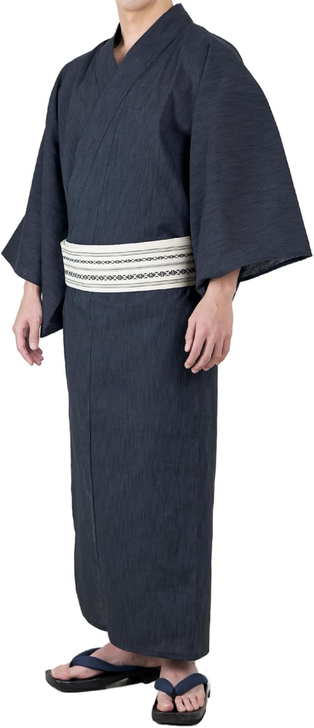 Kimono Living Men's Yukata, Cool, Cotton Linen Blend (Dignified Silhouette), M/L/XL, Men’s Gift