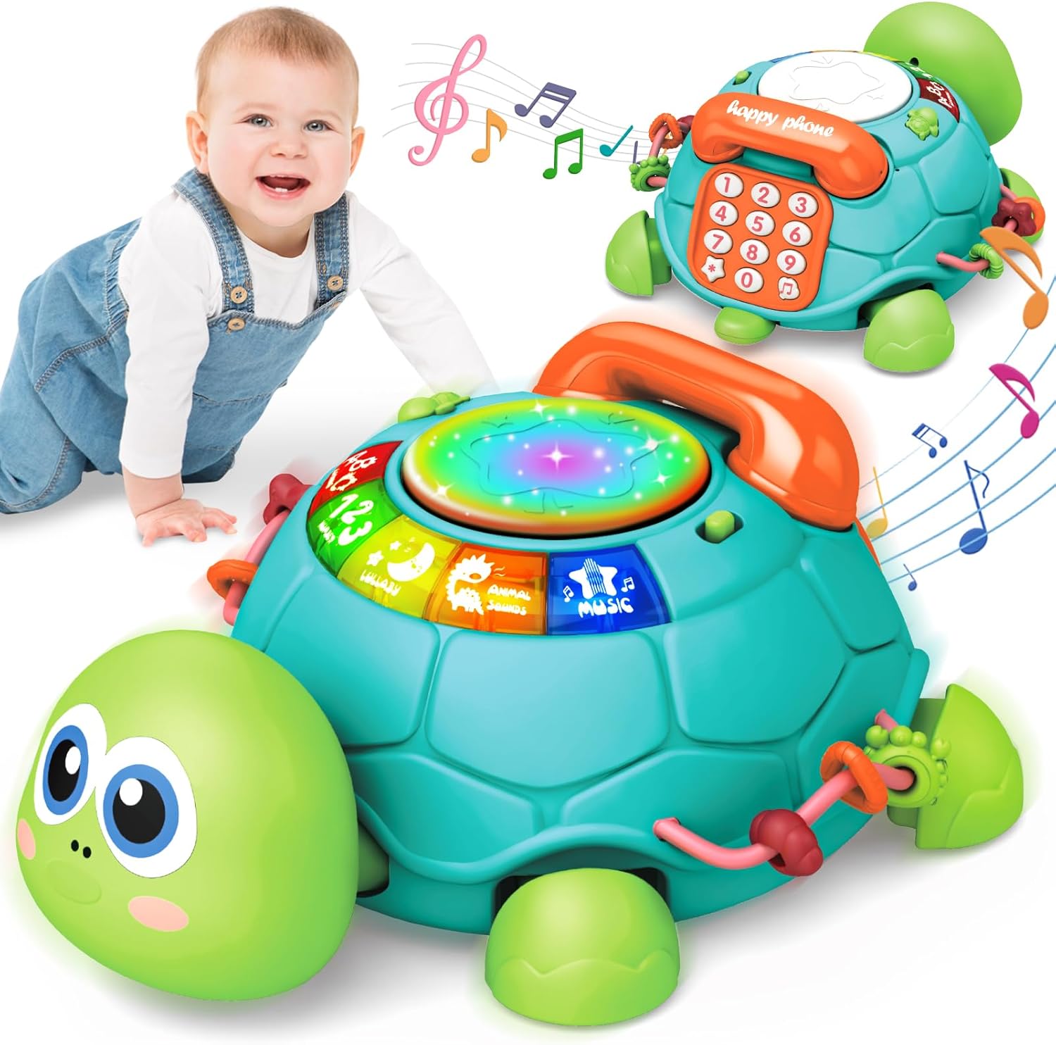 Multi-functional High Crawling Turtle Baby Toy, Educational Toy, 1 Year Old, 2 Years Old, Sound and Light, Fingertip Training, Hearing Development, Color Cognition, Animal Recognition, Drums,