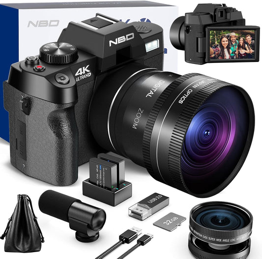 NBD 4K 48MP 120 FPS Digital Camera [Macro + Wide Angle Lens, Wi-Fi and App Control] 16x Zoom with AF Function, SLR Camera | LED Flash & Webcam Function | 32GB Micro SD Card & 2 Batteries Included