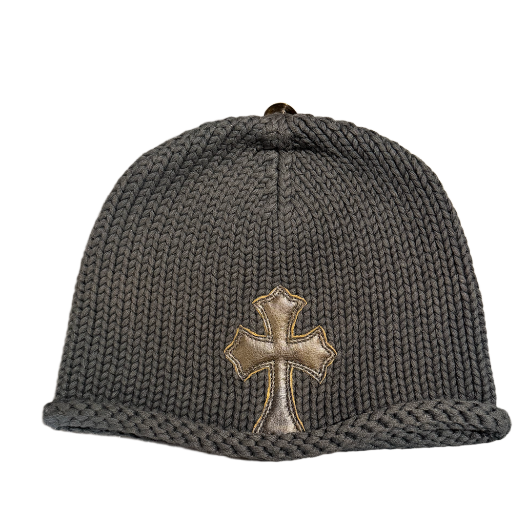 CHROME HEARTS 'BROWN/CAMO LEATHER' CROSS PATCH CASHMERE BEANIE