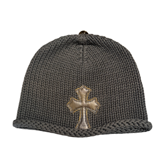 CHROME HEARTS 'BROWN/CAMO LEATHER' CROSS PATCH CASHMERE BEANIE