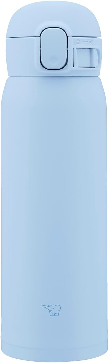 Zojirushi SM-WS48-AM Water Bottle, 16.2 fl oz (480 ml), Seamless Stopper, Number of Wash Only, Lightweight & Compact, Cold & Heat Retention, One-Touch Mug, Airy Blue