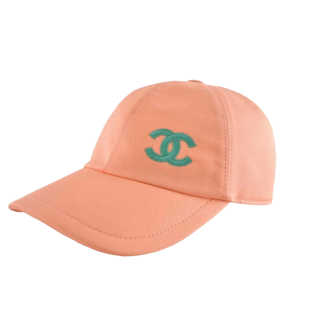 CHANEL 'ORANGE & TURQOISE' CC LOGO BASEBALL CAP