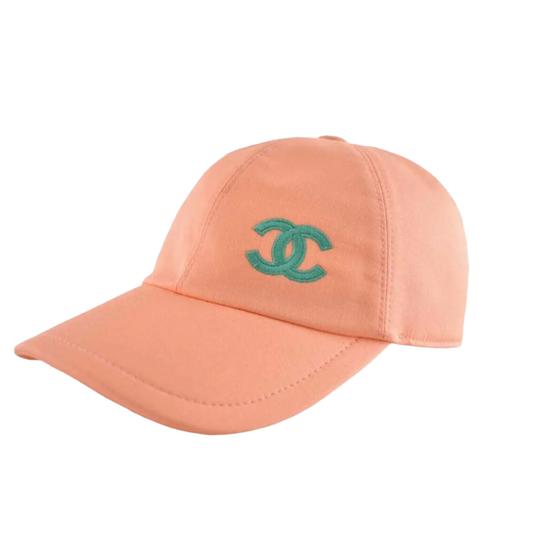 CHANEL 'ORANGE & TURQOISE' CC LOGO BASEBALL CAP
