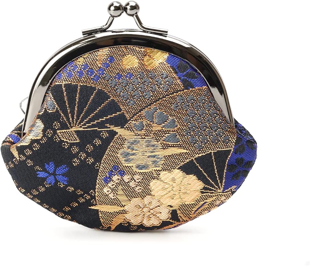 Kyoto Geibido Nishijin Weave 2.6-Inch Coin Purse Pouch, Handcrafted by Artisans, Japanese Pattern, Made in Japan, black 2