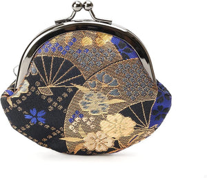 Kyoto Geibido Nishijin Weave 2.6-Inch Coin Purse Pouch, Handcrafted by Artisans, Japanese Pattern, Made in Japan, black 2
