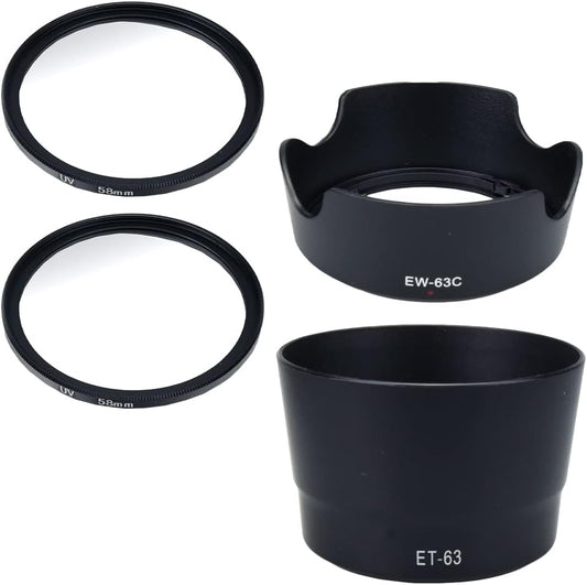 Compatible Lens Hood Lens Filter for Canon EW-63C ET-63 58mm 4pcs Double Zoom (Black)