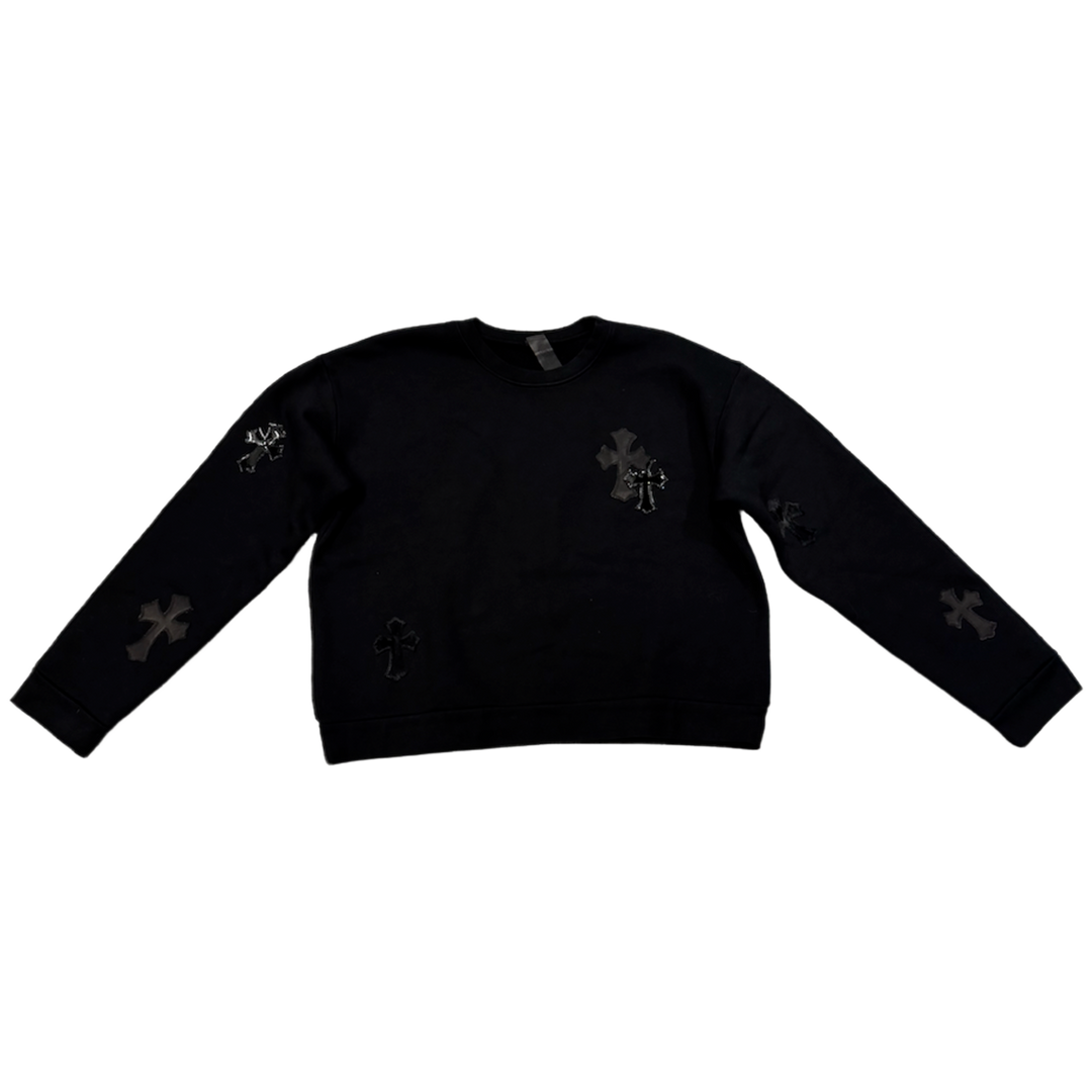 CHROME HEARTS 'CROSS PONY PATENT LEATHER PATCH' BLACK CREWNECK SWEATER