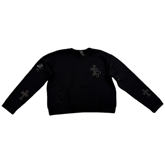 CHROME HEARTS 'CROSS PONY PATENT LEATHER PATCH' BLACK CREWNECK SWEATER