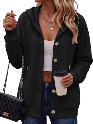 Zeagoo Sudadera con capucha para mujer, de gran tamaño, con botones, con bolsillos, cómodas chaquetas de forro polar, a la moda, S-3XL