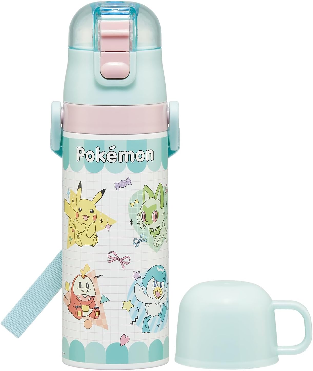 Skater SKDC4-A Children's Water Bottle, 2-Way Direct Drinking, 15.9 fl oz (470 ml), Cup Drink, 14.5 fl oz (430 ml), Pokemon, Popping Up, Boys, Girls, Stainless Steel, Thermal, Lightweight, Sports