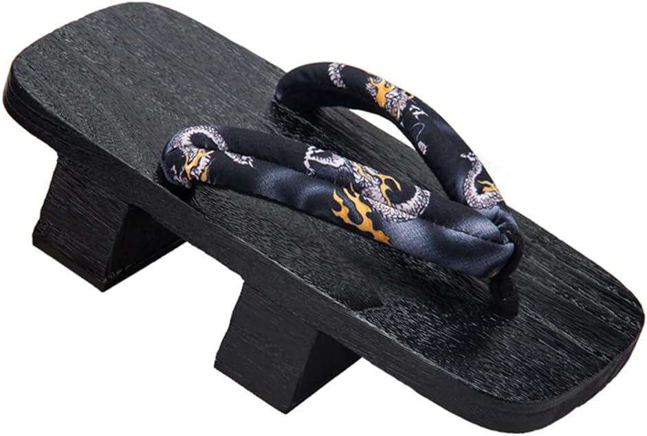 [cnstone] Men's Geta Clogs, Soft Nose Straps, Yakata/Black Lacquered Paulownia Clogs, Men's Cosplay, Two-ply Geta for Cosplay, Yukata, Summer Kimono, Unique Pattern, Men's Paulownia Clogs, Gift,