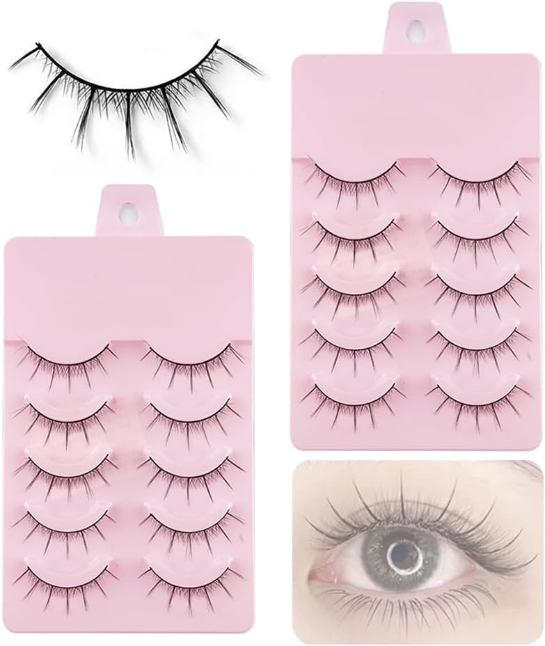 False Eyelashes, Set of 10 Pairs, Natural 009 Small Devil Style, Transparent Clear Tape, Natural Makeup Effect, 1 Second Eyelash Extension, Popular Product, Daily Makeup, Cosplay Only, Pack of