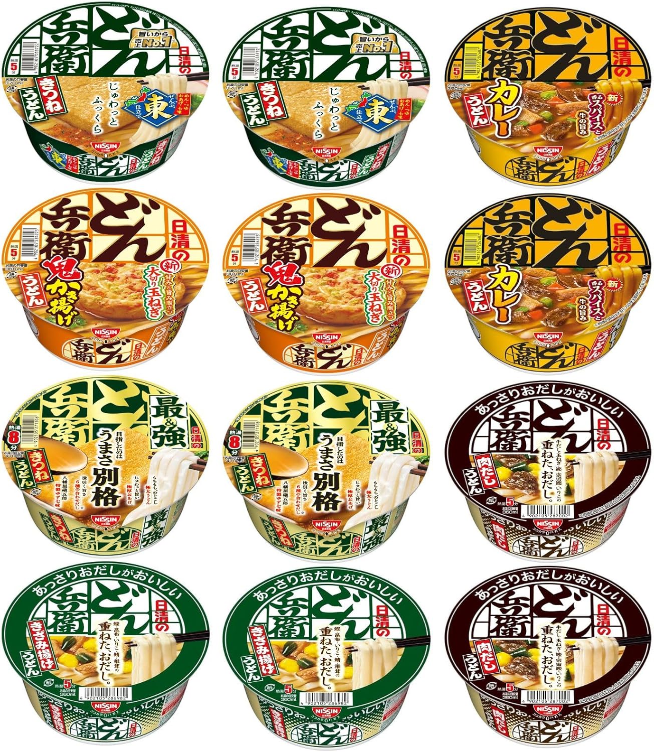 Donbei Udon Set (Regular, Lightly Savory, Strongest Donbei) 6 Varieties x 3 Each, Total 12 Pieces Assorted Set [Nissin Foods Cup Noodles Assortment, Cup Udon, Instant] [Set Purchase]