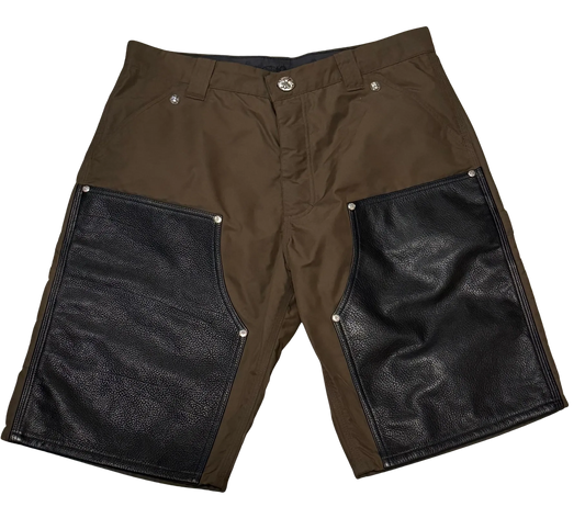 CHROME HEARTS 'DOUBLE PATCH' NYLON & LEATHER DOUBLE KNEE CARPENTER SHORTS