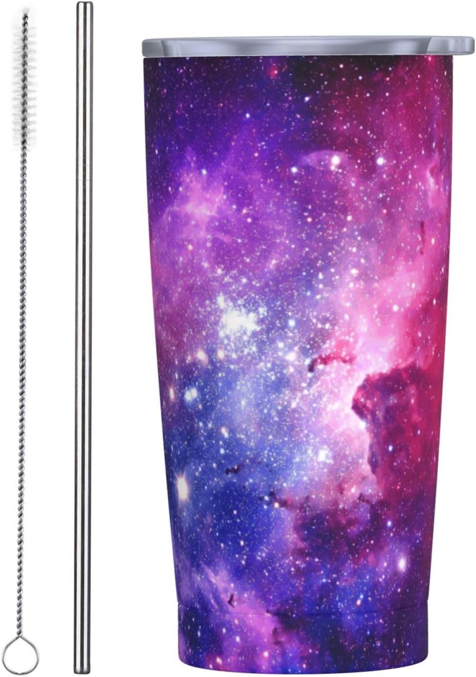 Vaso de 20 onzas con tapa y popote para mujeres y hombres, con aislamiento de cielo estrellado, universo del espacio exterior, vaso de acero inoxidable de doble pared al vacío, taza de café