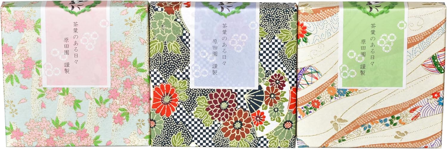 Haradanen Petite Gift Tea Bag, 0.07 oz (2 g) x 5 Pieces, Beautiful, Stylish Japanese Pattern, Set of 3 Boxes (Japanese-Style Tea, Green Tea, Stemmed Tea with Matcha), Greetings, Retirement, Transfer,