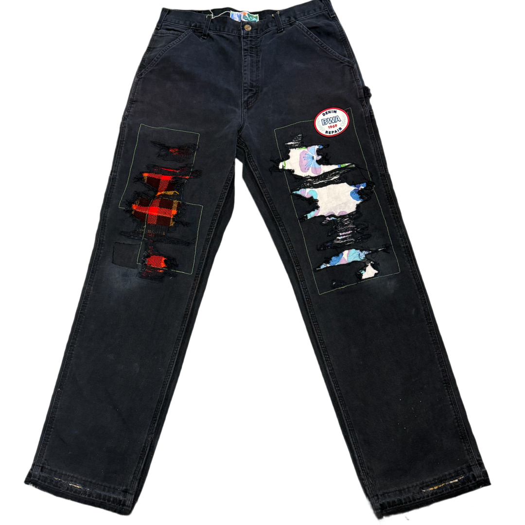 *BETTER WITH AGE 'BLACK WASH' PATCH REPAIR JEANS
