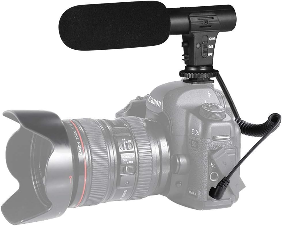 PR-MIC-05 External Microphone for Camera SLR Single Directional Condenser Microphone D-SLR Recording Sensitivity Switching Windshield 0.1 inch (3.5 mm) Plug