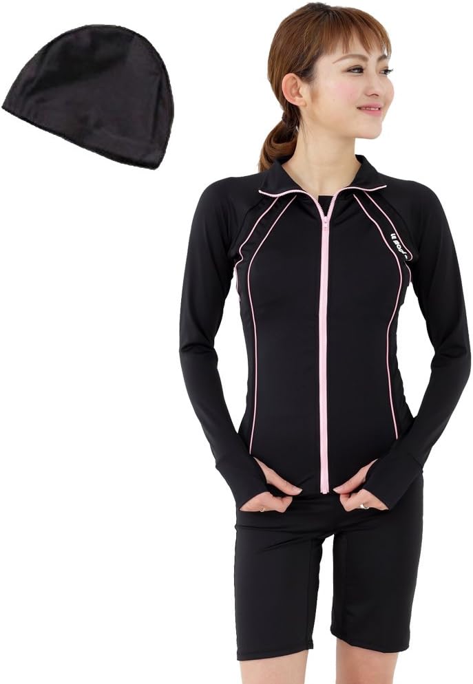 lemode CSMB120 Women's Fitness Swimsuit, Separate, Swim Cap, Set Prevents Rising