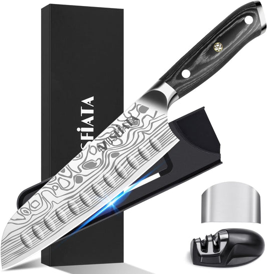 MOSFiATA 7.0 inches (178 mm) Santoku Knife, German High Carbon Stainless Steel EN1.4116, Ultra Sharp Professional Knife, Micarta Handle, Meat/Fish/Vegetable Knife, Kitchen Supplies, Gift (7.0 inches (178 mm) Santoku Knife)