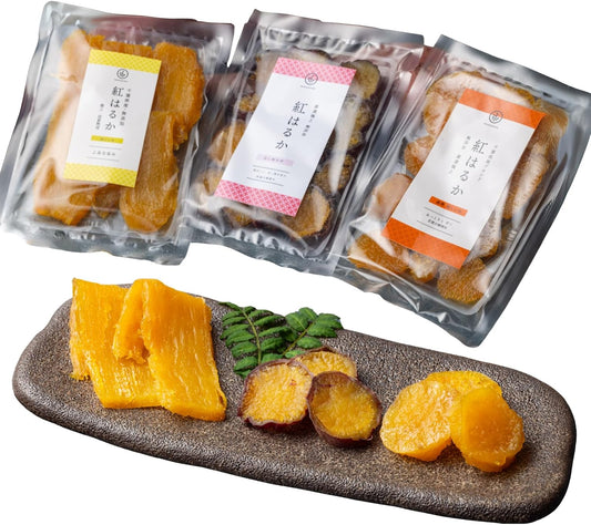 NAGASHIMA Dried Sweet Potato Sweets, Beni Haruka Sweet Potatoes, Additive-Free, Made in Japan, Chiba Prefecture, 3 Types, Premium Tasting Comparison Set (Set of 3)