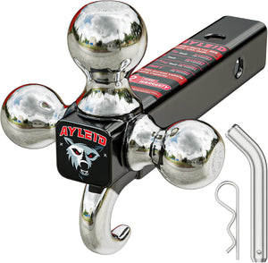 Ayleid - Montaje de enganche de remolque de 3 bolas con gancho y bolas de pasador de tamaño 1-7/8, 2 y 2-5/16 pulgadas, enganche de remolque, plateado
