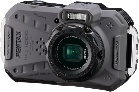 Pentax WG-1000 2153 Gray Digital Camera Waterproof 33.9 ft (15 m) Waterproof (1 Hour Continuous Use), 6.6 ft (2 m) Shockproof, Dustproof