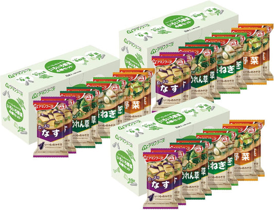 Set Product: Amano Foods Itsumono Miso Soup, Various Vegetables, 4 Types of 24 Servings (Regular Miso Soup, Set of 4 Assorted Vegetables, 8 Servings, 3 Pieces)