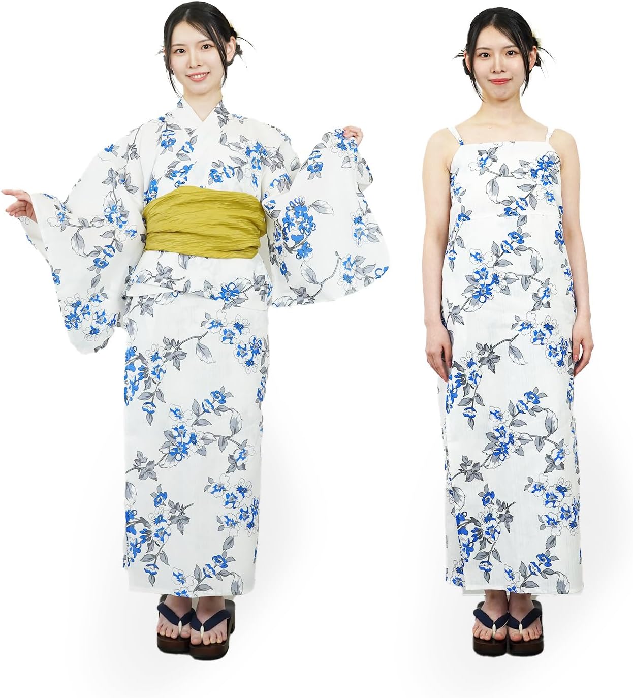 Amemari Yukata, 2-Piece Set, One-Piece Yukata Set, Wrinkled Waistband, Women's, 2-Way Coordinated, Easy to Wear, Trend Yukata, 100% Cotton, 8 Patterns, One Size Fits Most, Dull Color, Cute