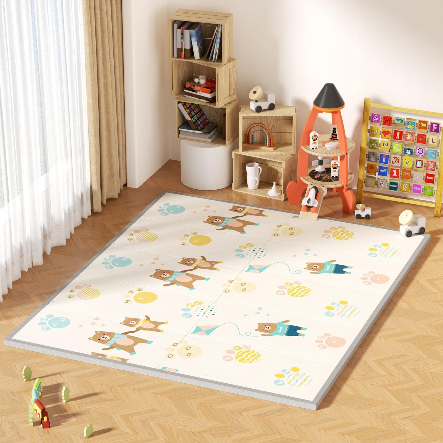 Baby Folding Play Mat, 78.7 x 70.9 x 0.8 inches (200 x 180 x 2 cm), Thick, Safety Checked, Baby Mat, Waterproof, Soundproofing, Anti-Slip, Stylish, Baby Shower, 1 Piece (78.7 x 70.9 x 0.8