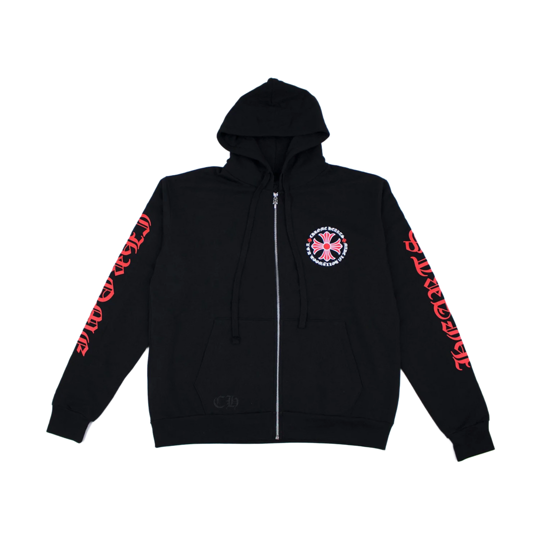 CHROME HEARTS MADE IN HOLLYWOOD PLUS CROSS ZIP UP HOODIE BLACK/RED