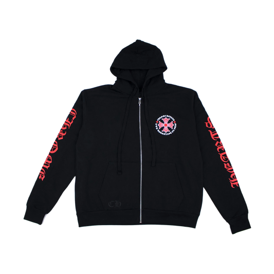 CHROME HEARTS MADE IN HOLLYWOOD PLUS CROSS ZIP UP HOODIE BLACK/RED