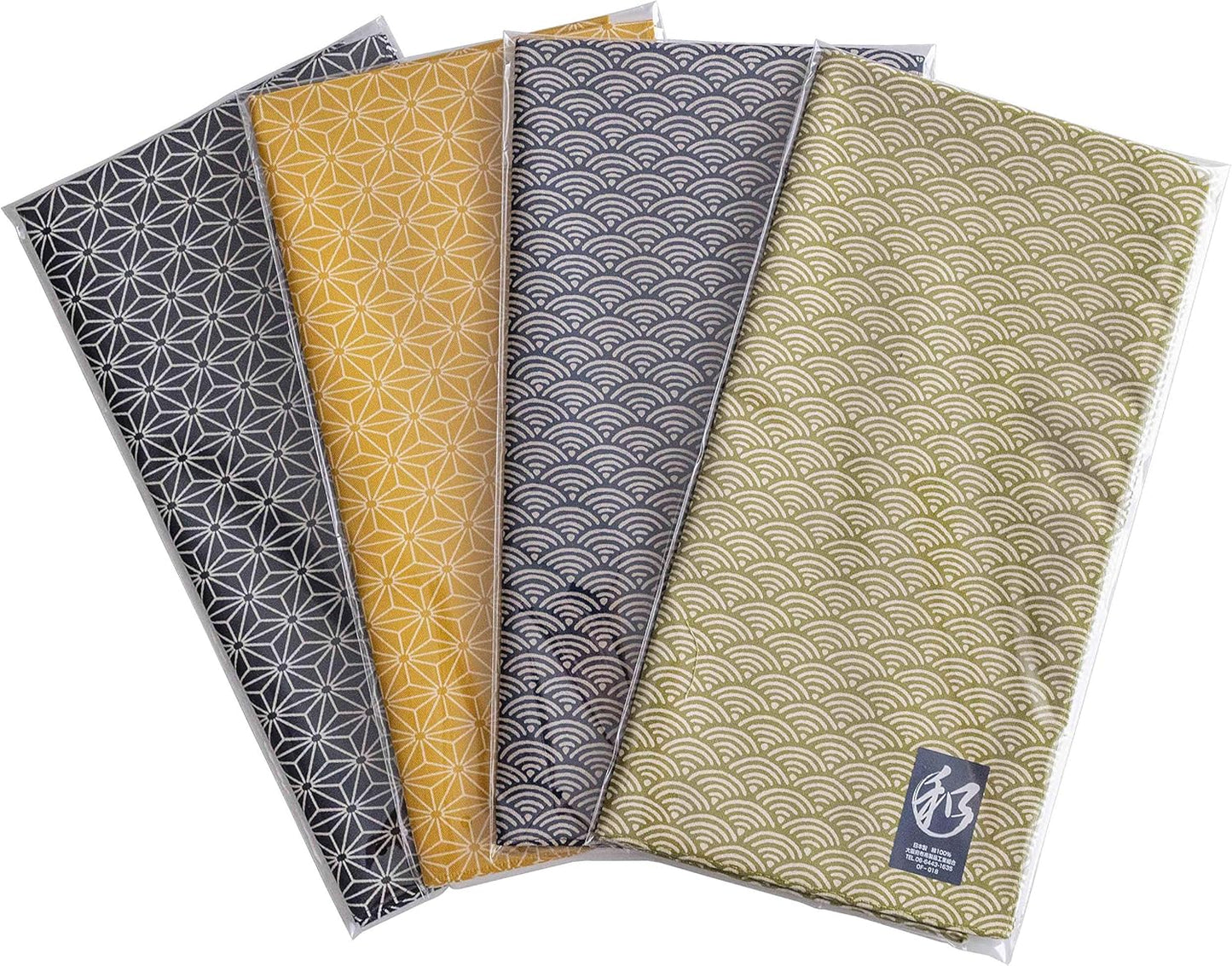 Men's Made in Japan Japanese Handkerchief 100% Cotton Approx. 20.9 x 20.9 inches (53 x 53 cm), Japanese Pattern (A. Simple Pattern, Set of 4)