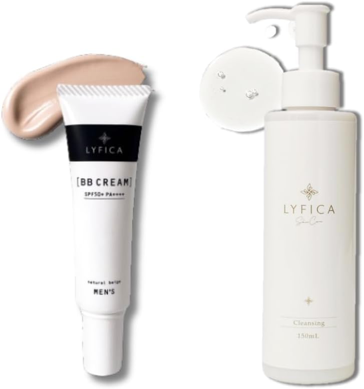 Levica Men's BB Cream and Cleansing Gel Set, SPF50+ PA++++, UV Protection, Sunscreen, Foundation, Ceramic, CICA Stains, Wrinkles, Dullness, Hypoallergenic, Sensitive Skin, Dry Skin, High Moisturizing