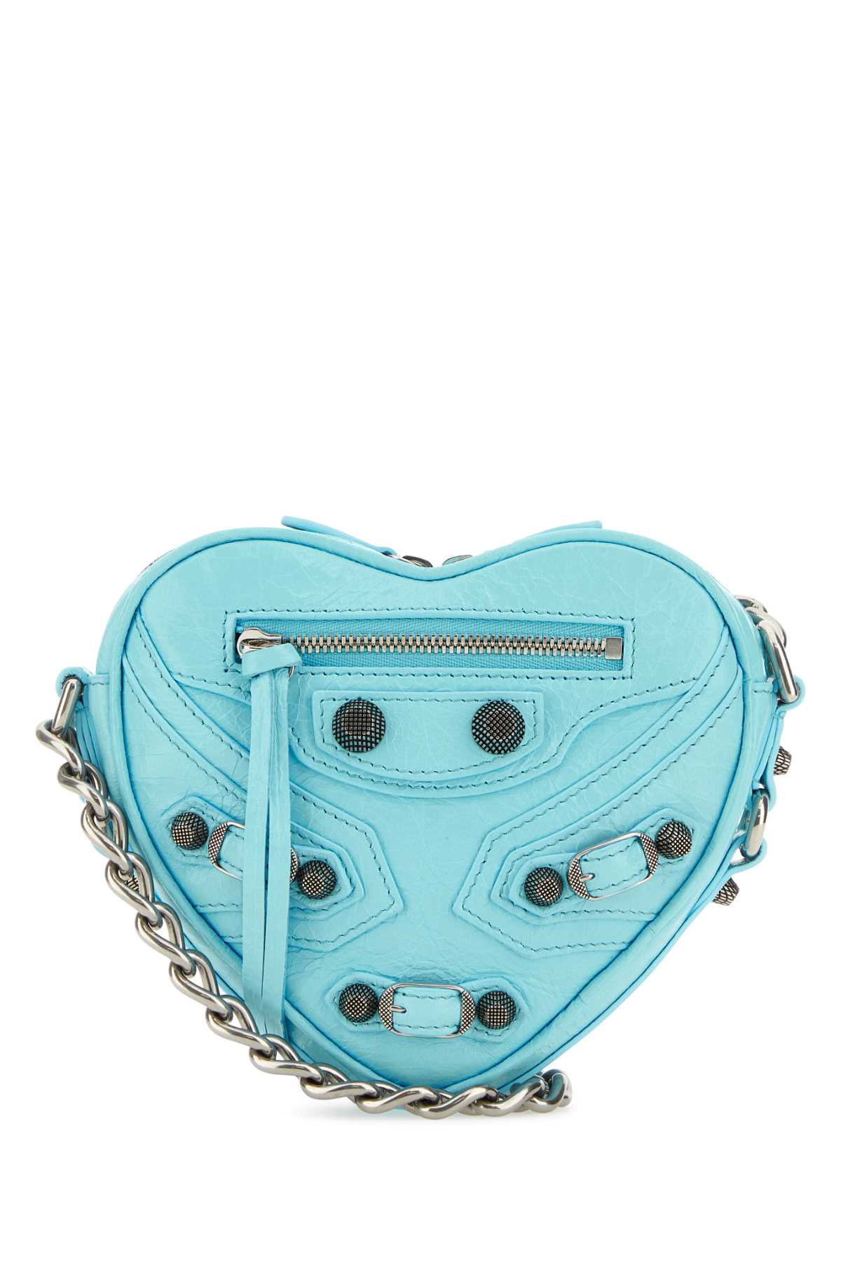 Balenciaga バレンシアガライトブルーレザーミニルカゴールハートクロスボディバッグ - Image 1