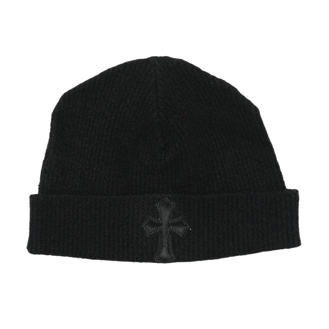 CHROME HEARTS 'PONY HAIR CROSS PATCH' BLACK BEANIE