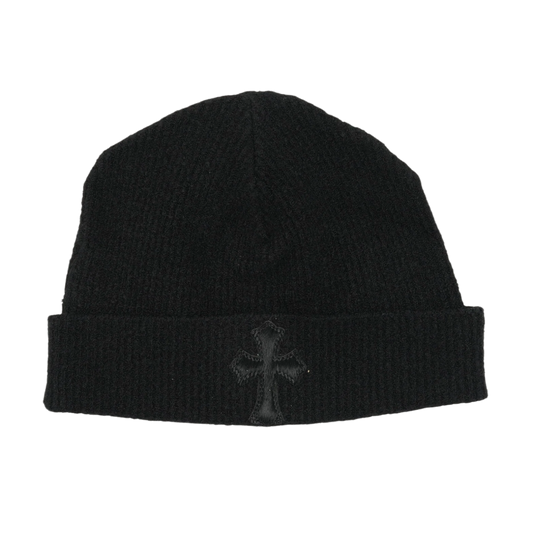 CHROME HEARTS 'PONY HAIR CROSS PATCH' BLACK BEANIE